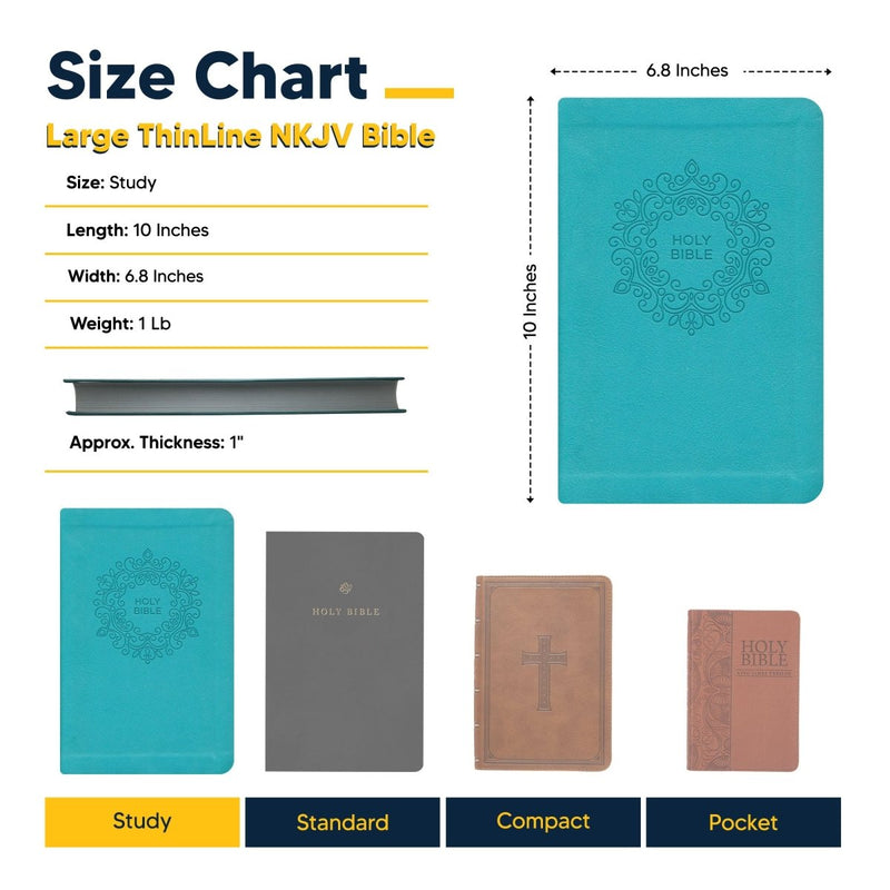 NKJV Blue Study Size Thinline Holy Bible Large Print