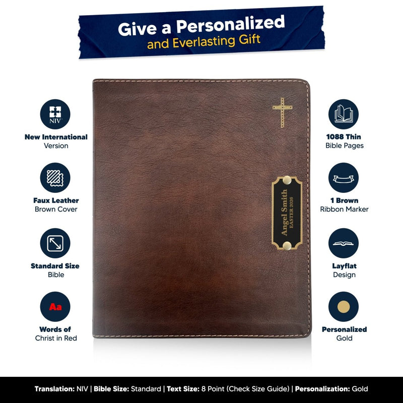 Personalized Brass Plated NIV Journaling Holy Bible | Medium Print | Brown