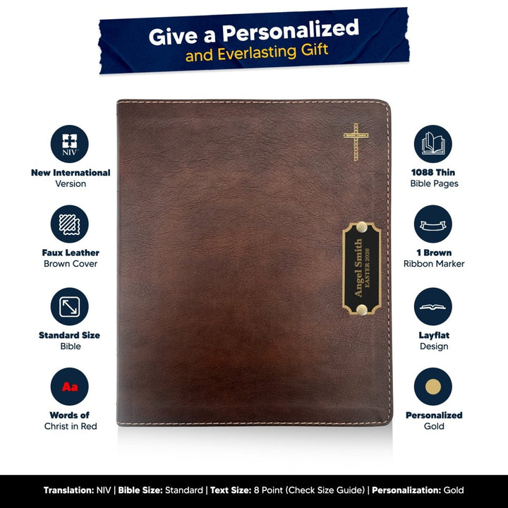 Personalized Brass Plated NIV Journaling Holy Bible | Medium Print | Brown - Shepherds Shelf
