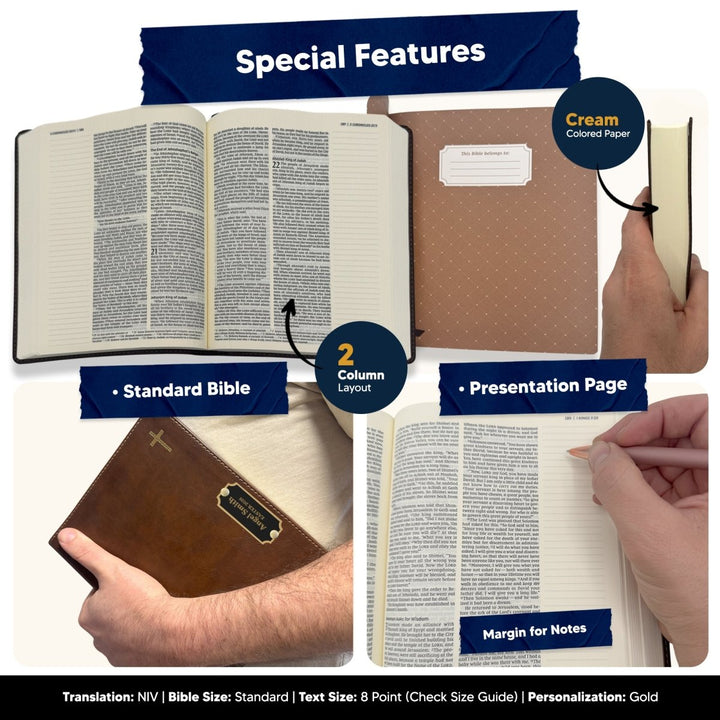 Personalized Brass Plated NIV Journaling Holy Bible | Medium Print | Brown - Shepherds Shelf