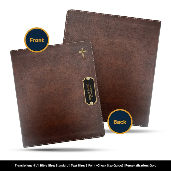 Personalized Brass Plated NIV Journaling Holy Bible | Medium Print | Brown - Shepherds Shelf