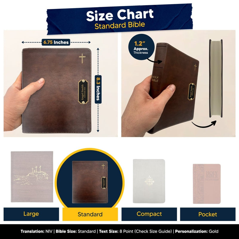 Personalized Brass Plated NIV Journaling Holy Bible | Medium Print | Brown
