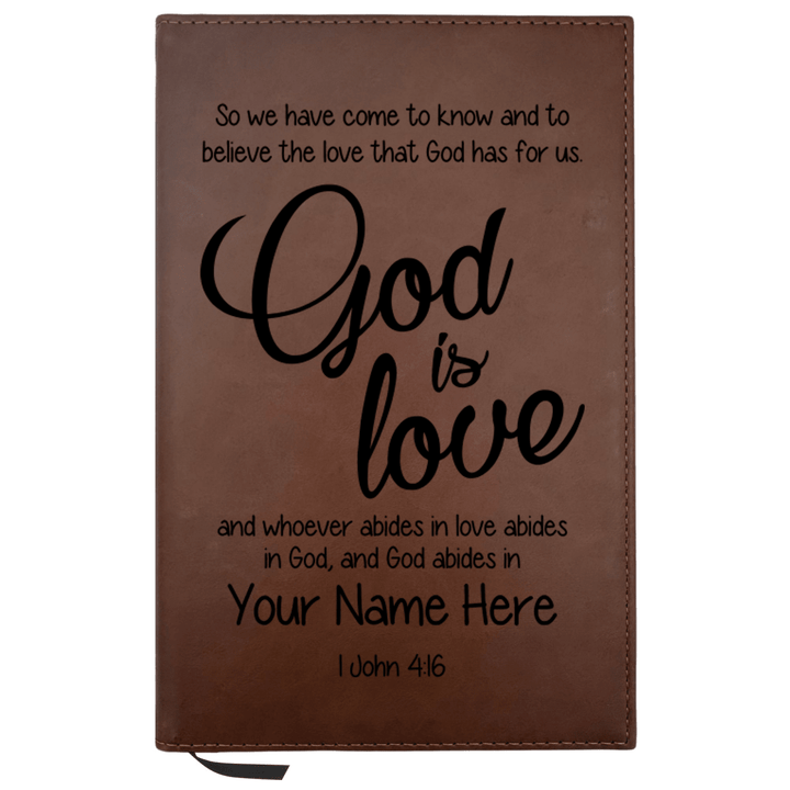 Personalized Brown Leatherette Journal Notebook | 1 John 4:16 - Shepherds Shelf