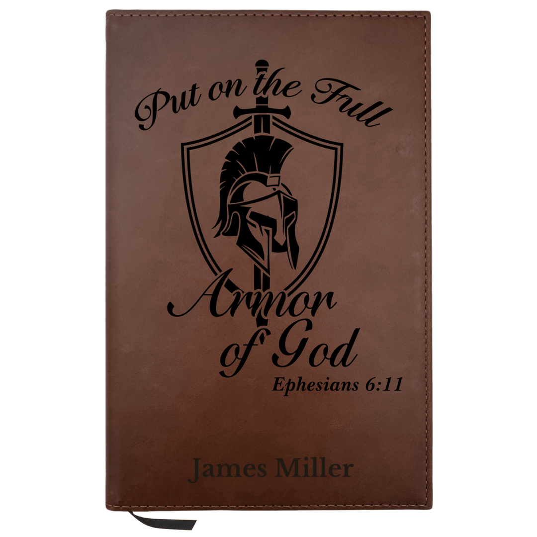 Personalized Brown Leatherette Journal Notebook | Armor of God II - Shepherds Shelf