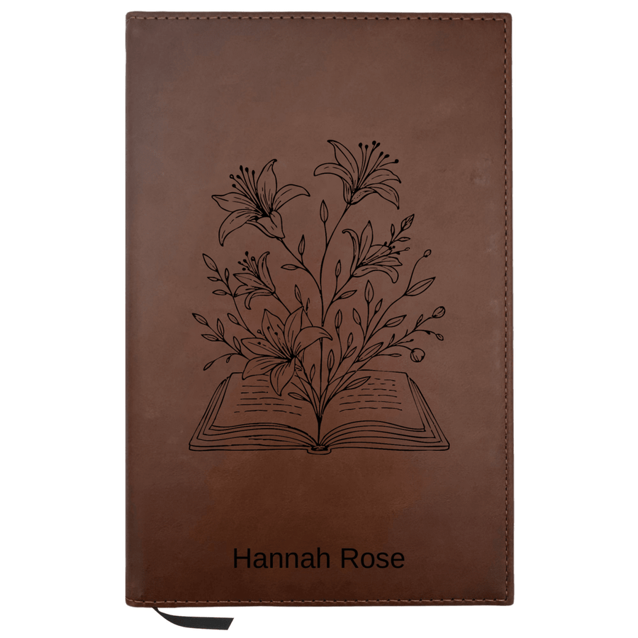Personalized Brown Leatherette Journal Notebook | Blooming Flowers - Shepherds Shelf