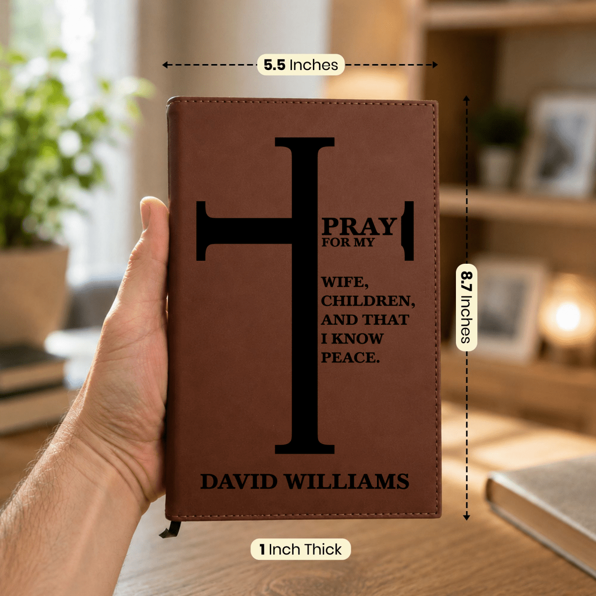 Personalized Brown Leatherette Journal Notebook | Bold Cross - Shepherds Shelf