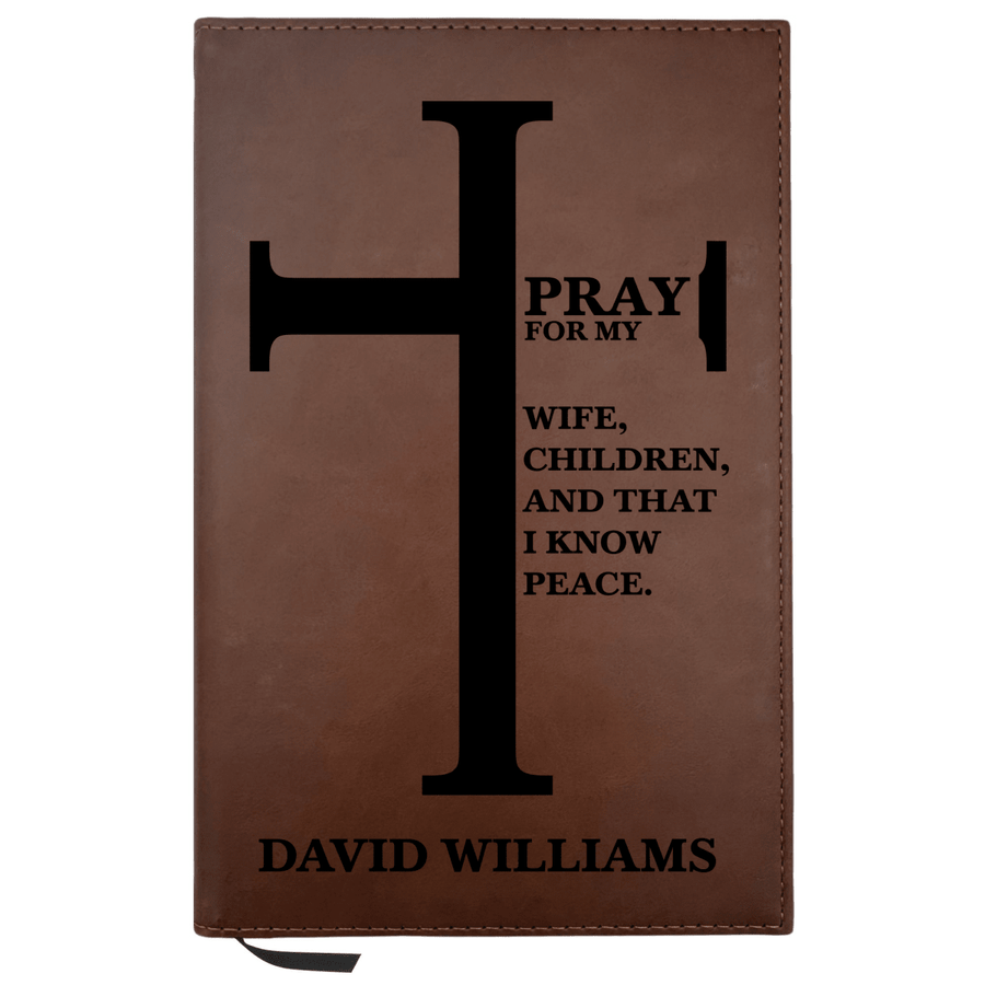 Personalized Brown Leatherette Journal Notebook | Bold Cross - Shepherds Shelf