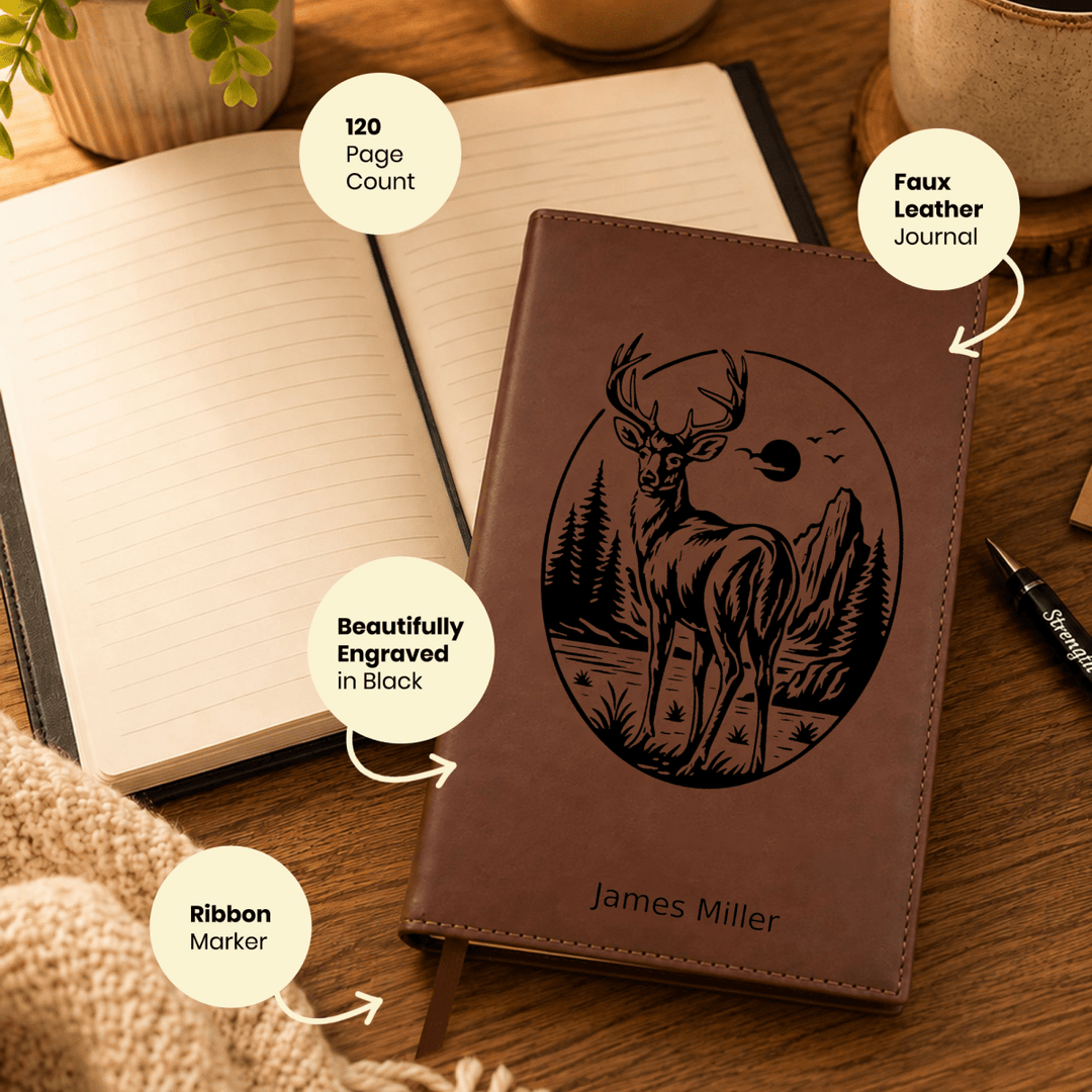 Personalized Brown Leatherette Journal Notebook | Buck - Shepherds Shelf