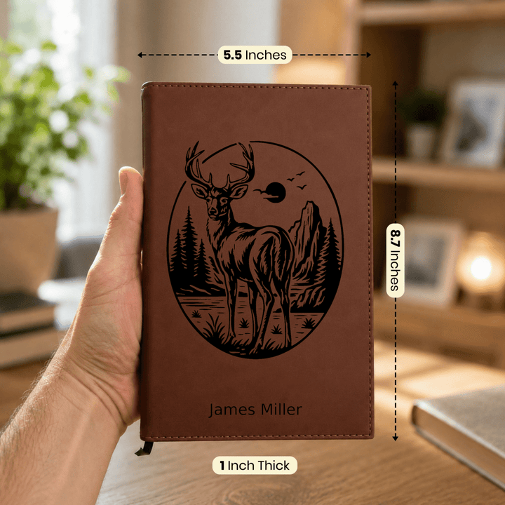 Personalized Brown Leatherette Journal Notebook | Buck - Shepherds Shelf