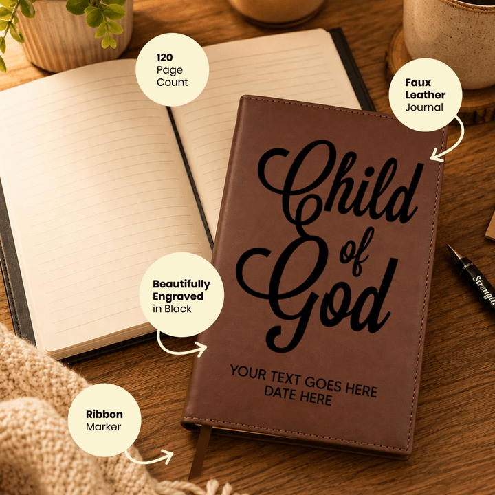 Personalized Brown Leatherette Journal Notebook | Child of God - Shepherds Shelf