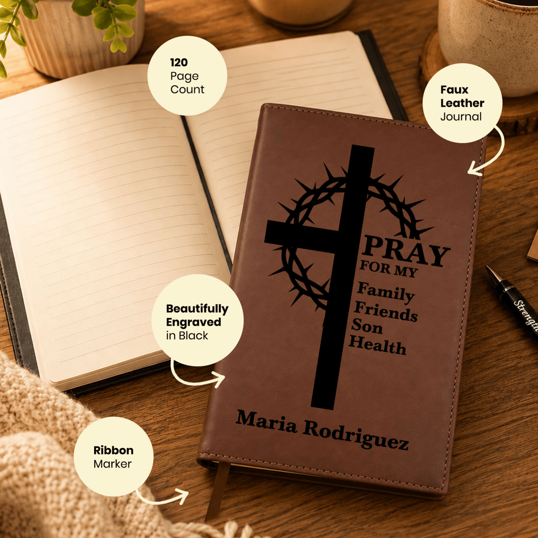 Personalized Brown Leatherette Journal Notebook | Crown of Thorns - Shepherds Shelf