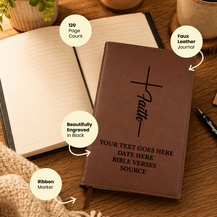 Personalized Brown Leatherette Journal Notebook | Faith Cross - Shepherds Shelf