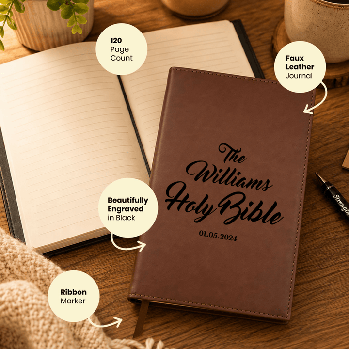 Personalized Brown Leatherette Journal Notebook | Family Name - Shepherds Shelf