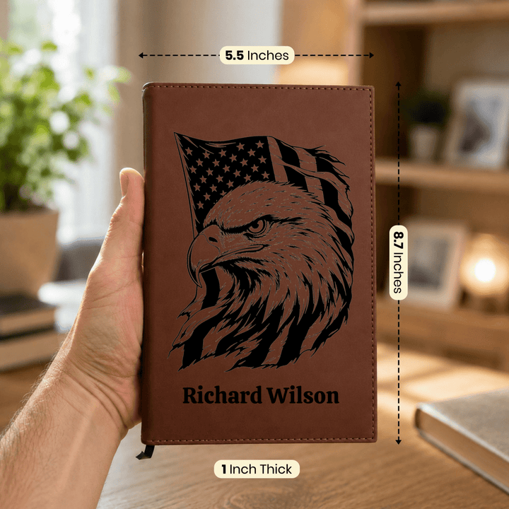 Personalized Brown Leatherette Journal Notebook | Fearless Eagle - Shepherds Shelf