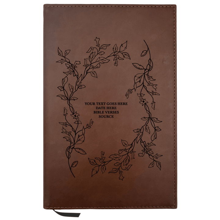 Personalized Brown Leatherette Journal Notebook | Floral Vines - Shepherds Shelf