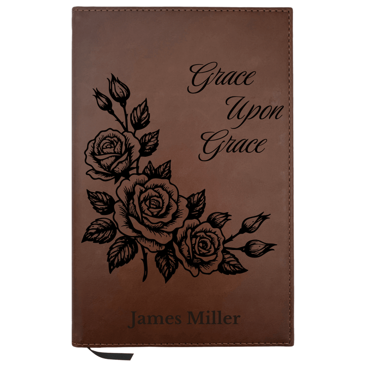 Personalized Brown Leatherette Journal Notebook | Framed Roses - Shepherds Shelf