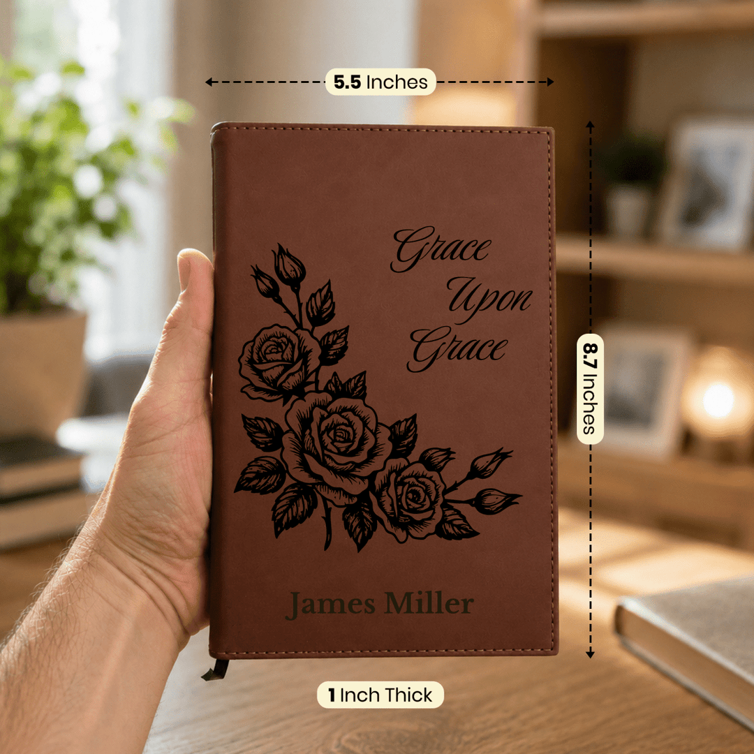 Personalized Brown Leatherette Journal Notebook | Framed Roses - Shepherds Shelf