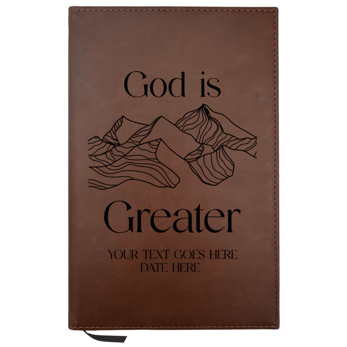 Personalized Brown Leatherette Journal Notebook | God is Greater - Shepherds Shelf