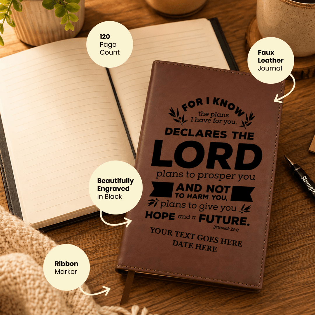 Personalized Brown Leatherette Journal Notebook | Jeremiah 29:11 - Shepherds Shelf