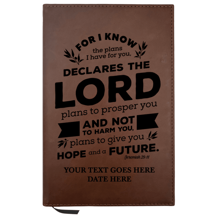 Personalized Brown Leatherette Journal Notebook | Jeremiah 29:11 - Shepherds Shelf
