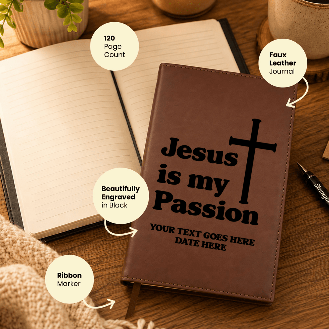 Personalized Brown Leatherette Journal Notebook | Jesus is my Passion - Shepherds Shelf