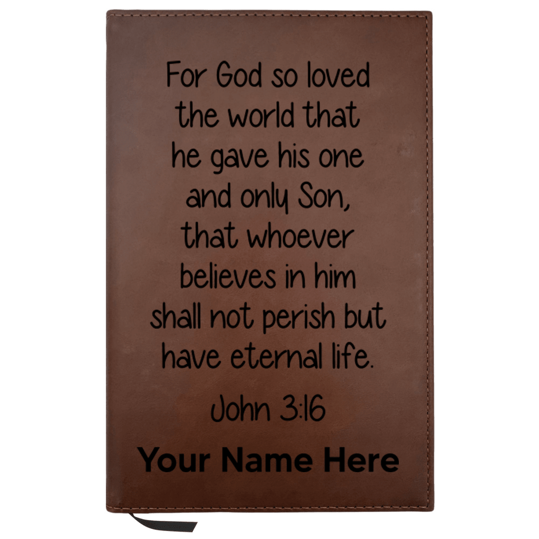 Personalized Brown Leatherette Journal Notebook | John 3:16 Study 1 - Shepherds Shelf