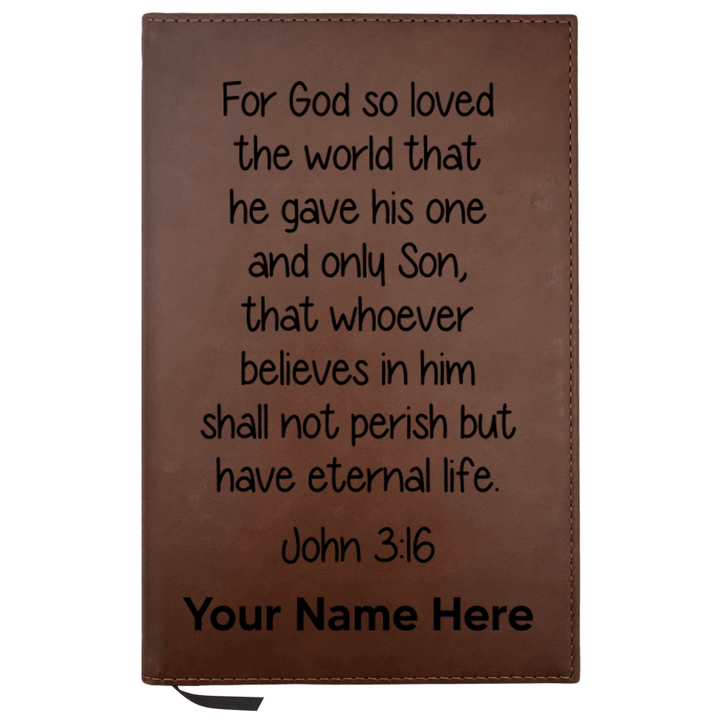 Personalized Brown Leatherette Journal Notebook | John 3:16 Study 1 - Shepherds Shelf