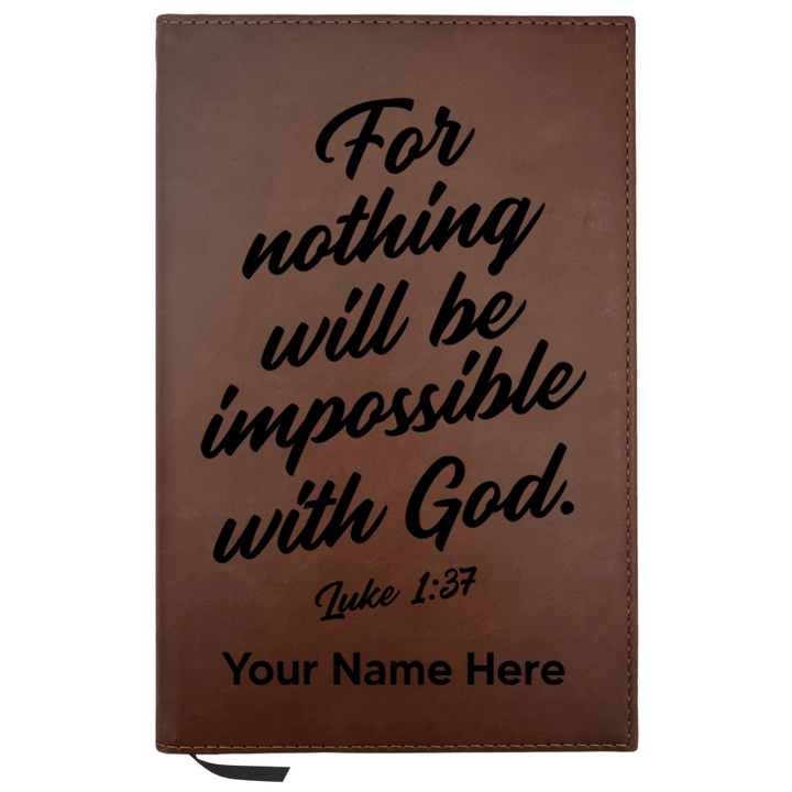 Personalized Brown Leatherette Journal Notebook | Luke 1:37 - Shepherds Shelf