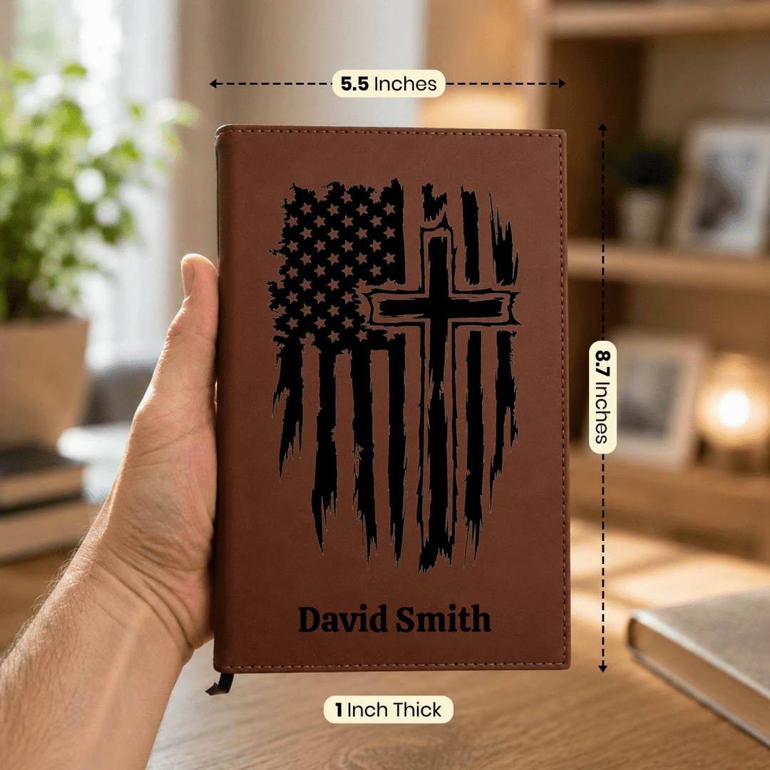 Personalized Brown Leatherette Journal Notebook | One Nation - Shepherds Shelf