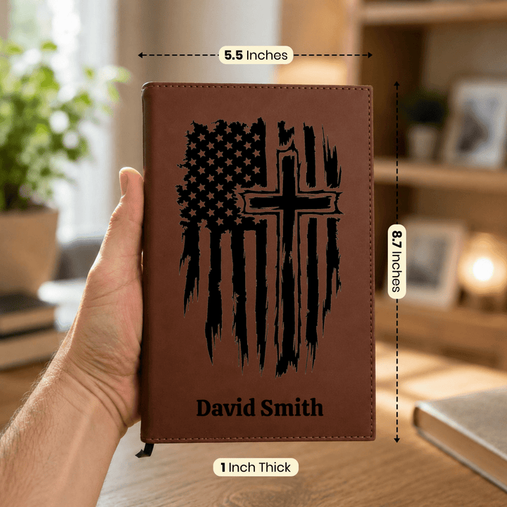 Personalized Brown Leatherette Journal Notebook | One Nation - Shepherds Shelf