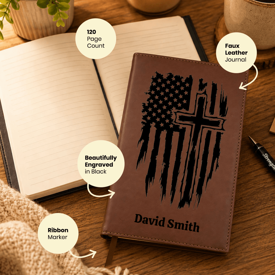 Personalized Brown Leatherette Journal Notebook | One Nation - Shepherds Shelf