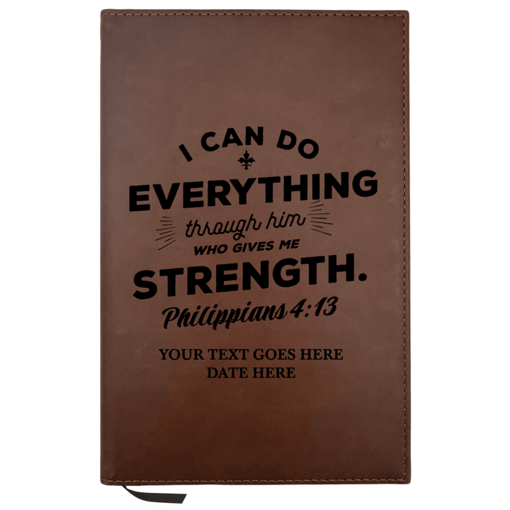 Personalized Brown Leatherette Journal Notebook | Philippians 4:13 - Shepherds Shelf