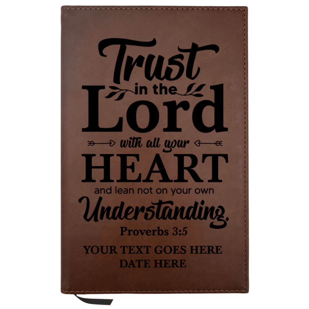 Personalized Brown Leatherette Journal Notebook | Proverbs 3:5 - Shepherds Shelf