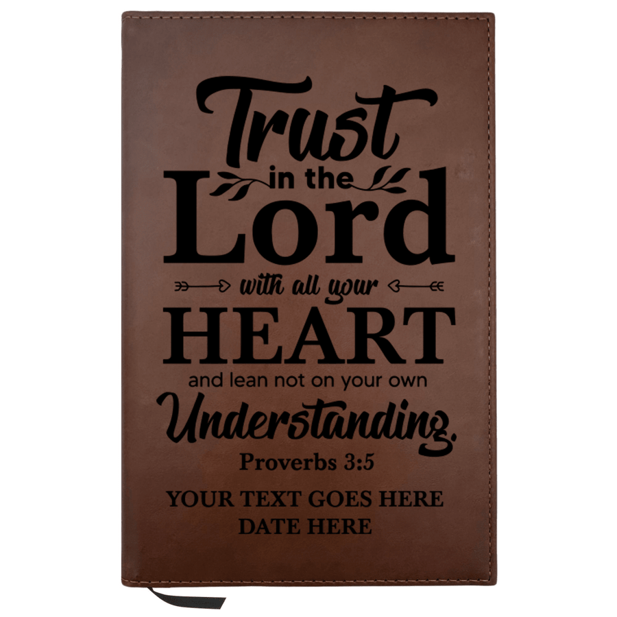 Personalized Brown Leatherette Journal Notebook | Proverbs 3:5 - Shepherds Shelf