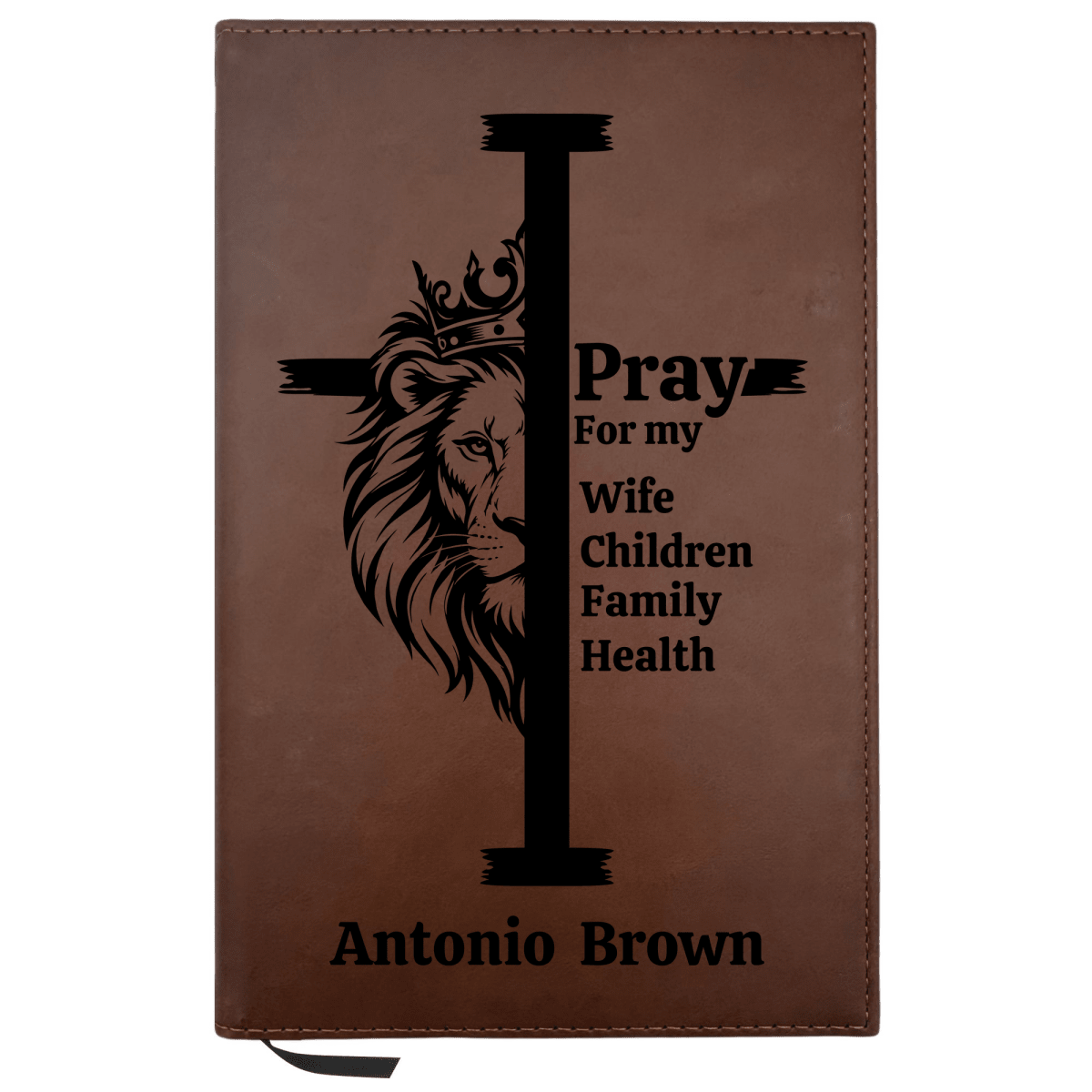 Personalized Brown Leatherette Journal Notebook | Regal Lion Cross - Shepherds Shelf