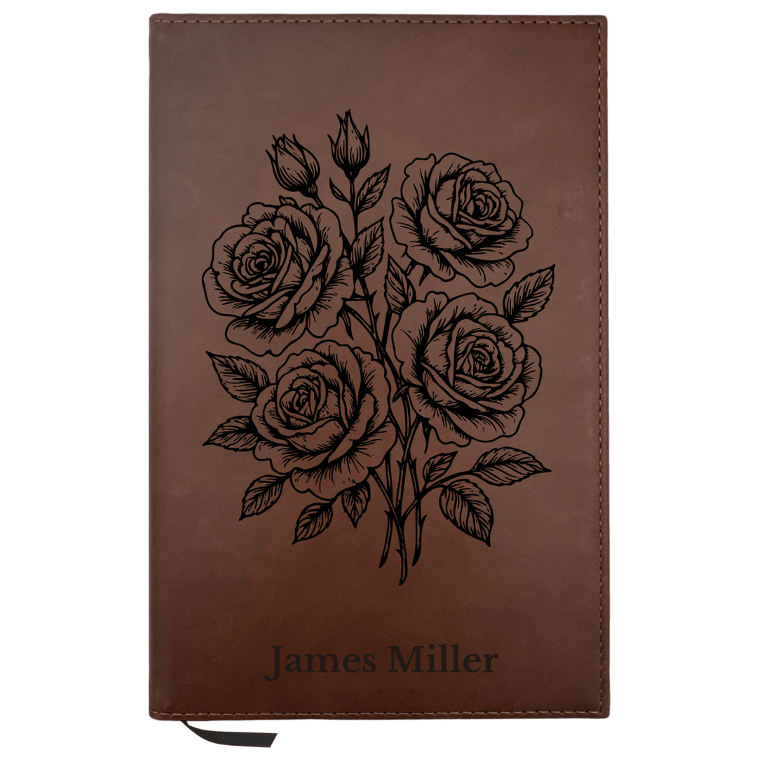 Personalized Brown Leatherette Journal Notebook | Roses - Shepherds Shelf
