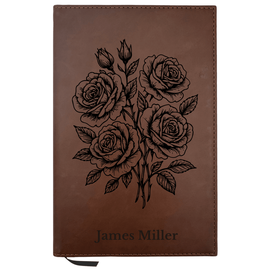 Personalized Brown Leatherette Journal Notebook | Roses - Shepherds Shelf