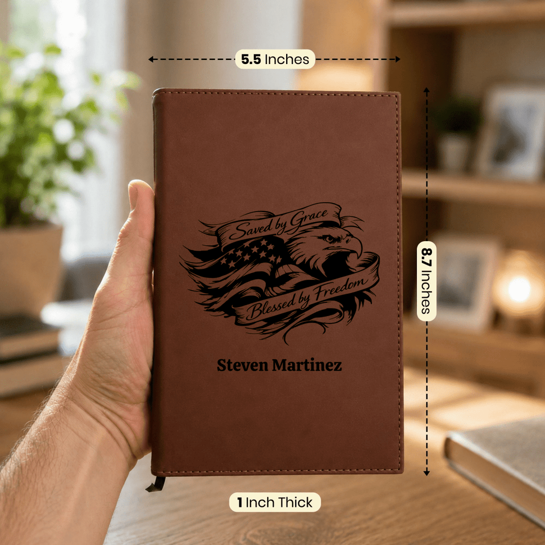 Personalized Brown Leatherette Journal Notebook | Saved by Grace - Shepherds Shelf
