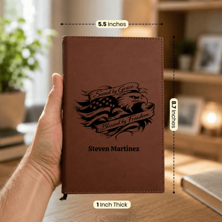 Personalized Brown Leatherette Journal Notebook | Saved by Grace - Shepherds Shelf