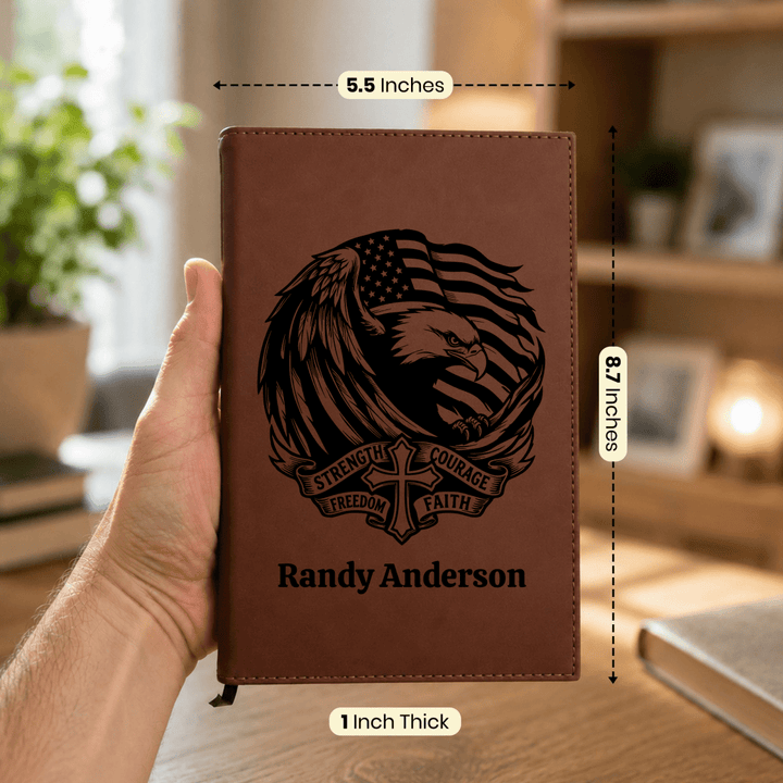 Personalized Brown Leatherette Journal Notebook | Strength & Courage - Shepherds Shelf