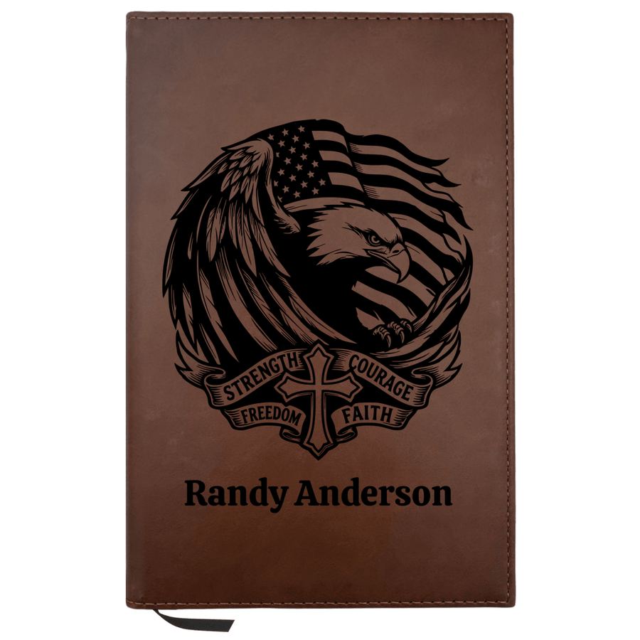 Personalized Brown Leatherette Journal Notebook | Strength & Courage - Shepherds Shelf