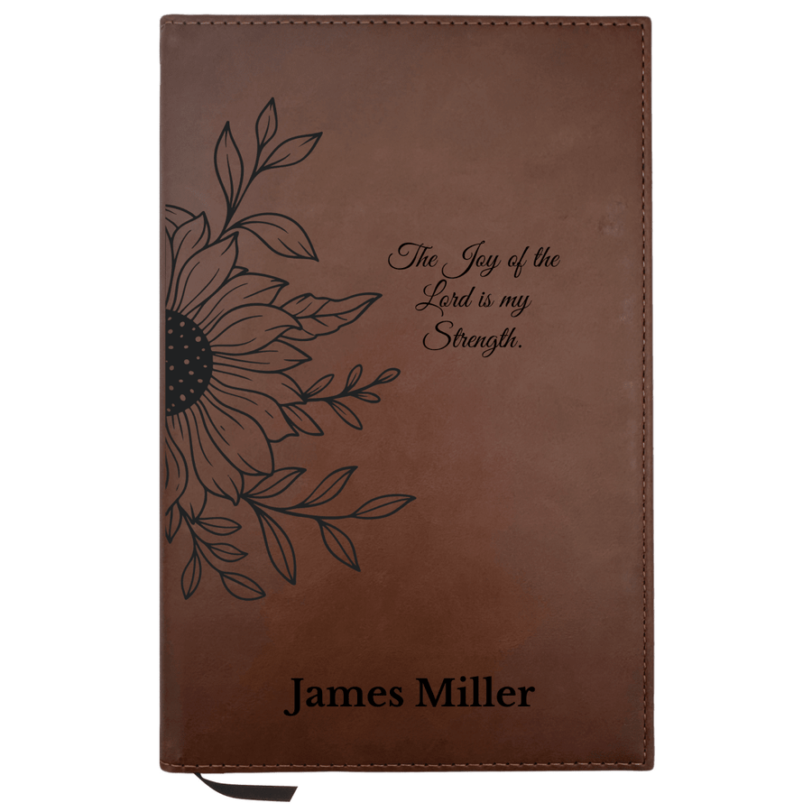 Personalized Brown Leatherette Journal Notebook | Sun Flower II - Shepherds Shelf