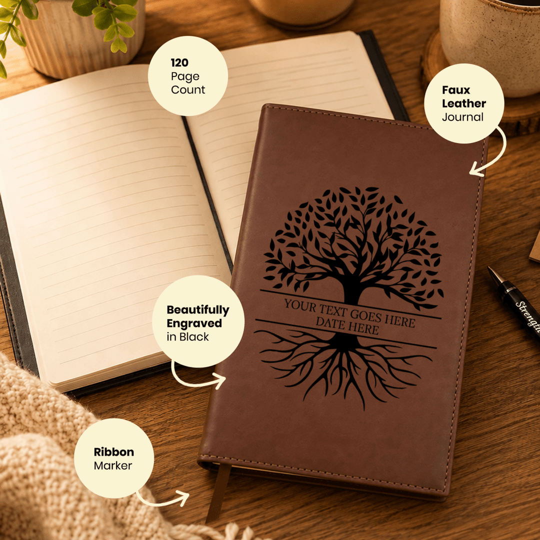 Personalized Brown Leatherette Journal Notebook | Tree of Life - Shepherds Shelf