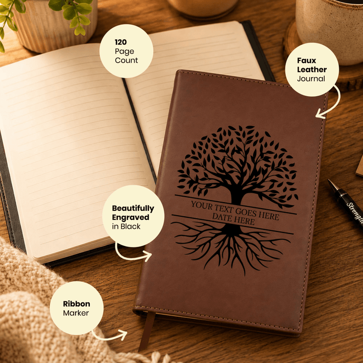 Personalized Brown Leatherette Journal Notebook | Tree of Life - Shepherds Shelf