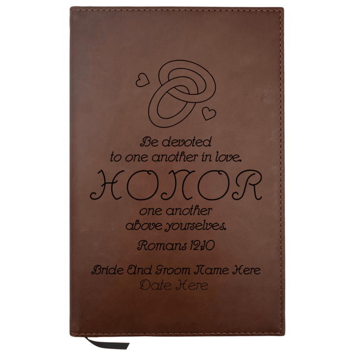 Personalized Brown Leatherette Journal Notebook | Wedding Collection - Shepherds Shelf