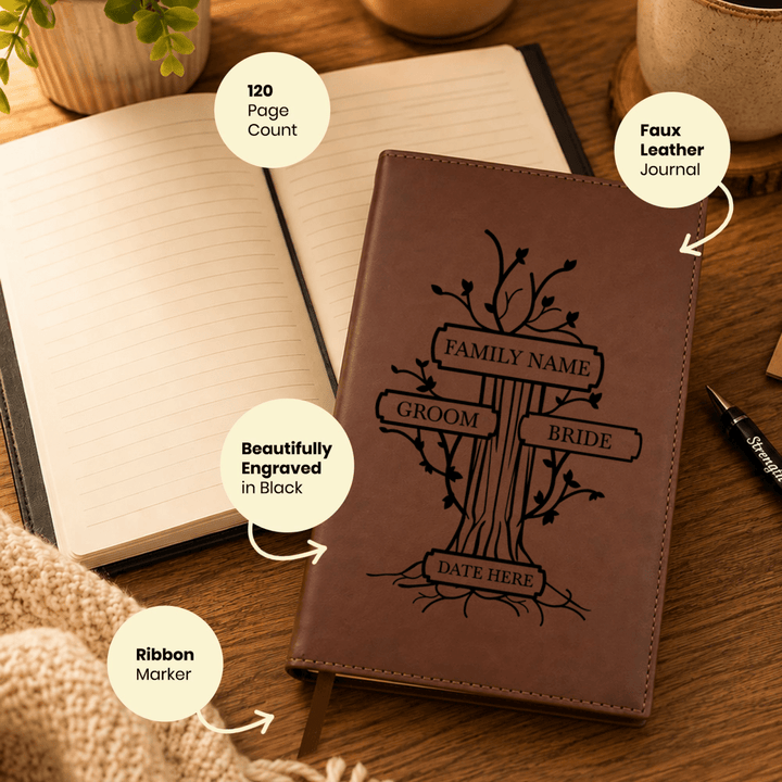 Personalized Brown Leatherette Journal Notebook | Wedding Collection - Shepherds Shelf