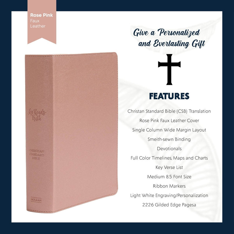 Personalized CSB She Reads Truth Community Study Bible Faux Leather Medium Print Size Rose Gold with FULL COVER Cross With Christian Cross Design | Shepherds Shelf