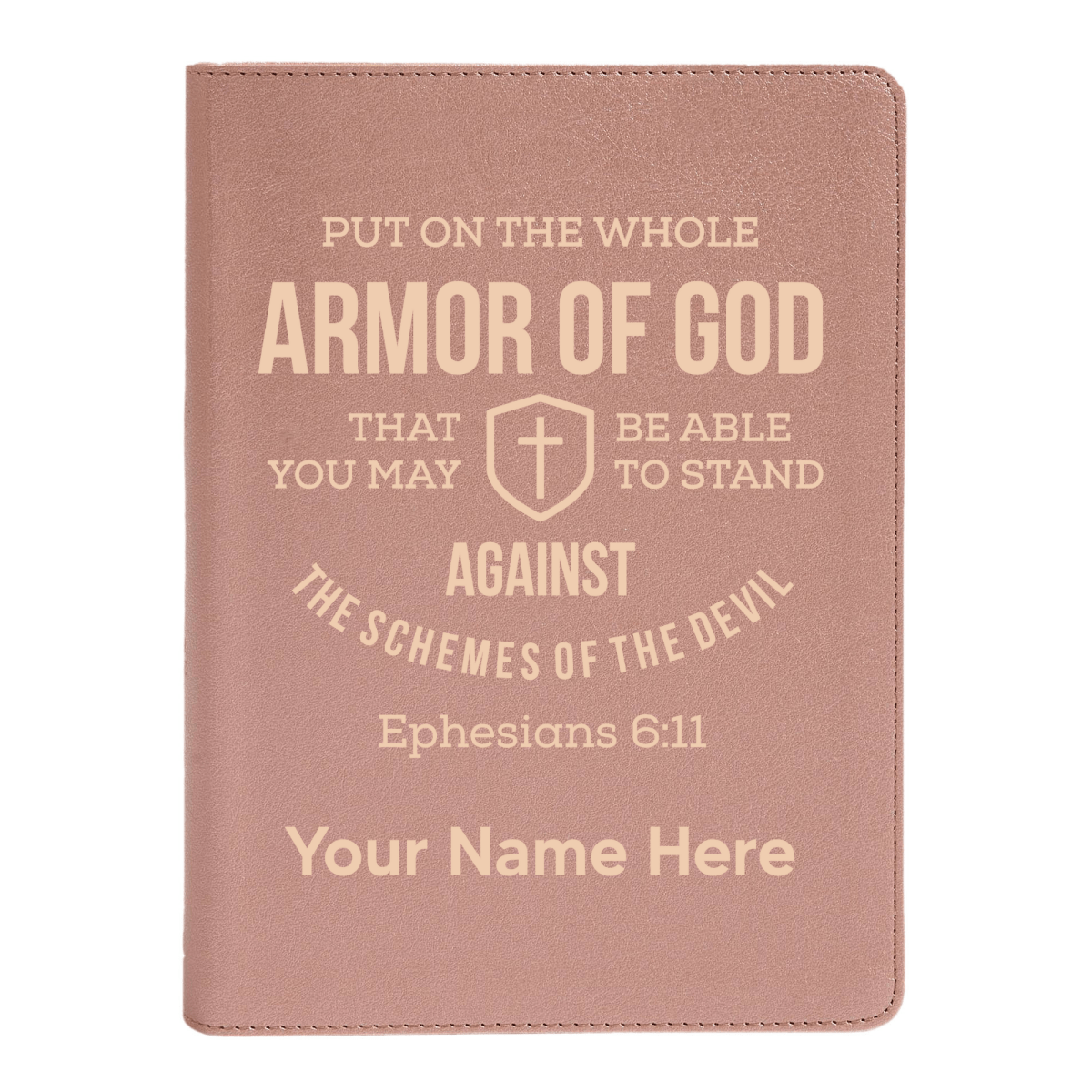 Personalized CSB She Reads Truth Community Study Bible Faux Leather Medium Print Size Rose Gold with FULL COVER Ephesians 6:11 Design | Shepherds Shelf - Shepherds Shelf