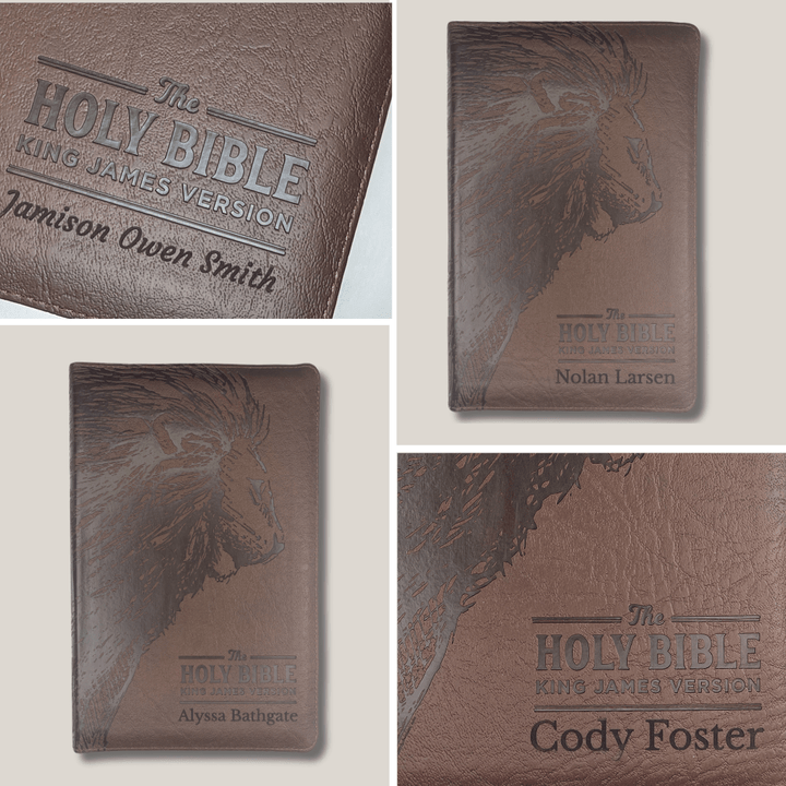 Personalized Deluxe Walnut Brown with Lion Head Design KJV Bible | Shepherds Shelf - Shepherds Shelf