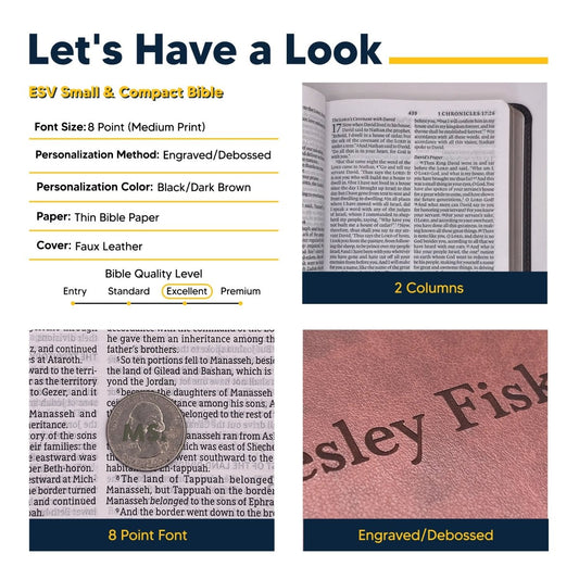 Personalized ESV Compact Bible English Standard Version Faux Leather Holy Bible Medium Print and Red Letter Edition Brown | Shepherds Shelf - Shepherds Shelf
